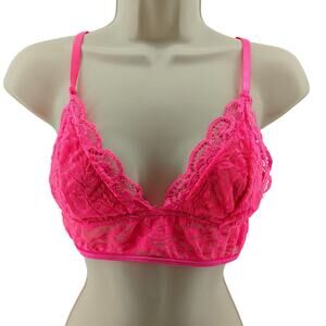 Hot Pink Lace Bralette Wire Free Adjustable Strap Festival Womens Large